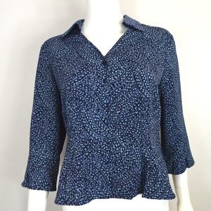 Blue Floral Button Up Top